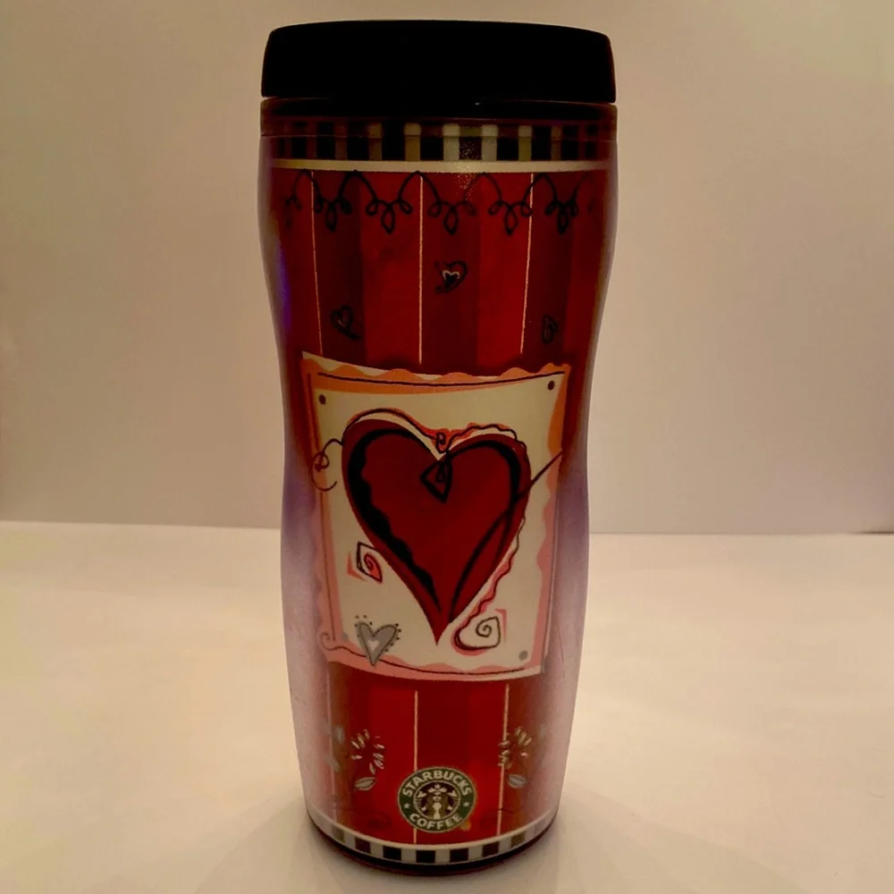 2002 Starbucks Coffee Co “Red Hearts”Themed Insulated Cup - Picture 1 of 15